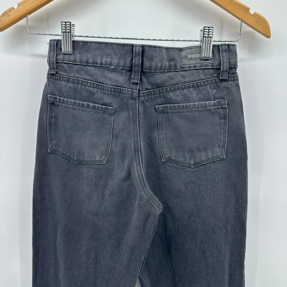 RSQ 90's Jeans Girls 10 Black Denim Cotton Distressed Ripped High Rise Tapered - Picture 3 of 9